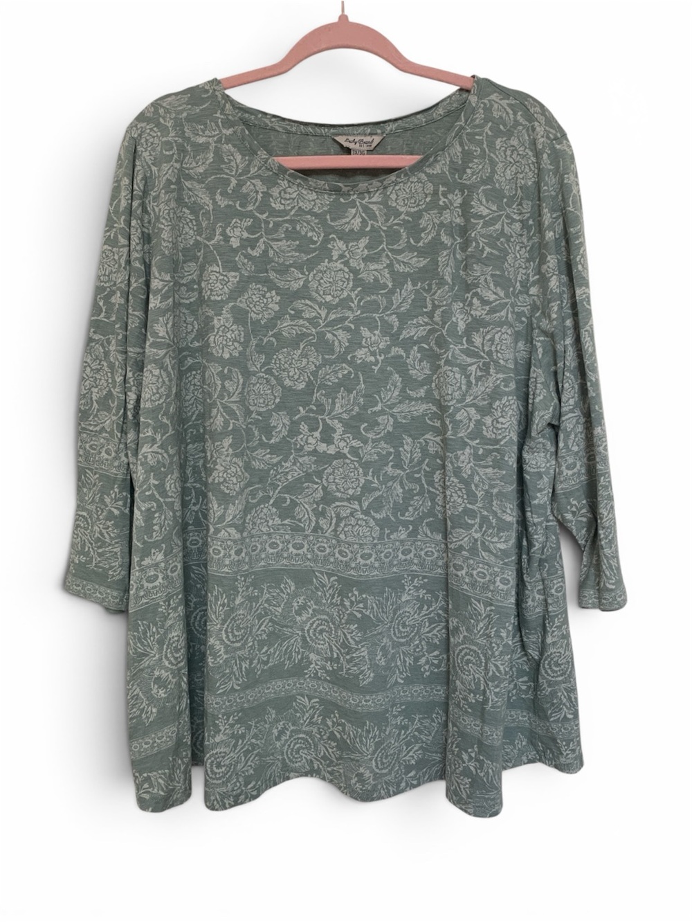 Women's Sage Green Floral Print 3/4 Sleeve Top 3x Luck Brand Soft
